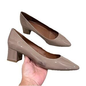 Aquatalia Pasha Tan Patent Leather Waterproof Low Heels Pumps Size 9 Career